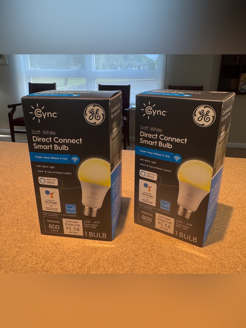 2 GE Cync Soft White Direct Connect Smart Bulbs (A19 LED)